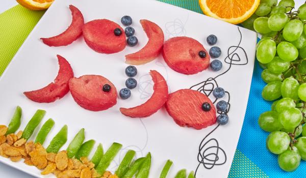Fish made from watermelon and blueberries