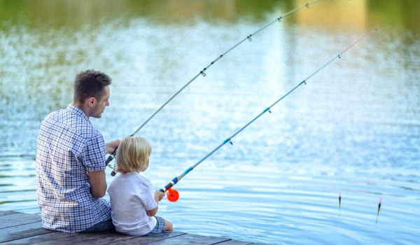 Parent and child fishing.
