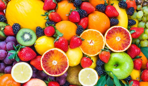 Fruits in a rainbow format.