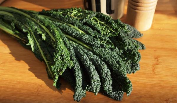 Kale on a kitchen counter.