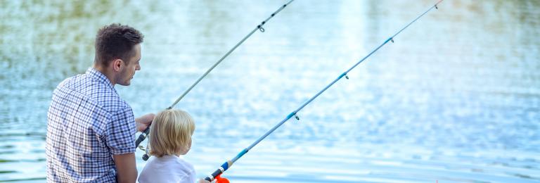 Parent and child fishing.